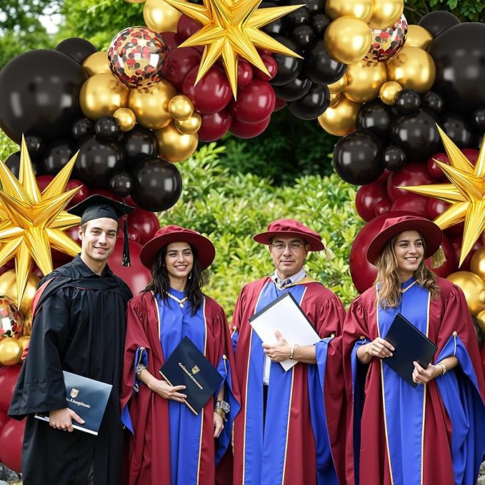 Burgundy Balloon Arch Kit,Black Gold Maroon Balloon Garland with Star