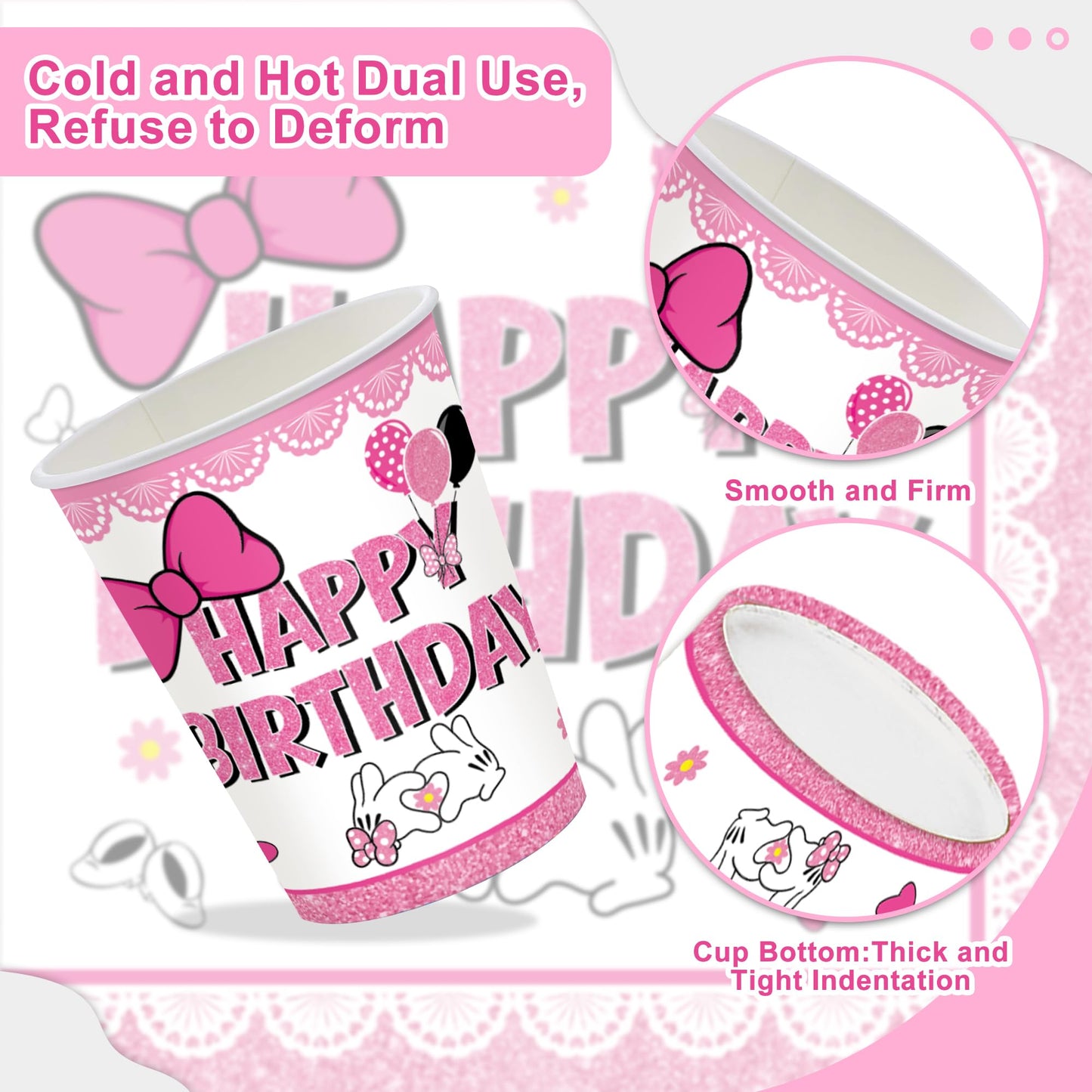 120pcs Pink Bow Mouse Plates Napkins Cartoon Birthday Party Supplies