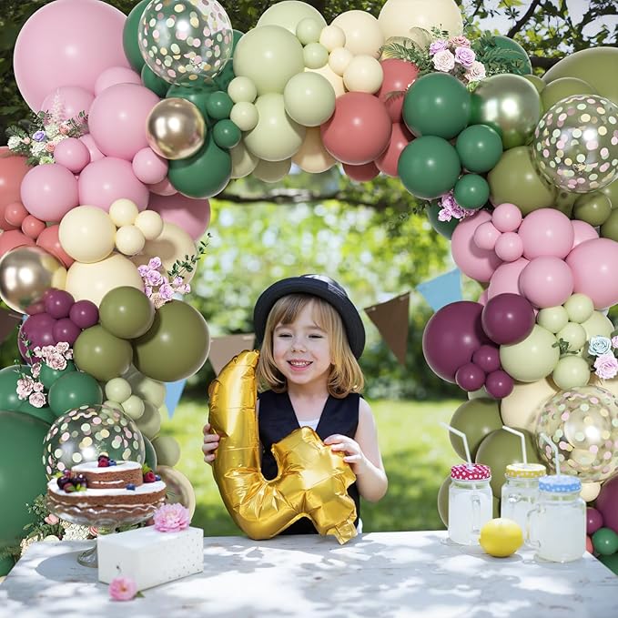Ouddy Party Dusty Pink Green Yellow Balloons Garland Arch Kit,