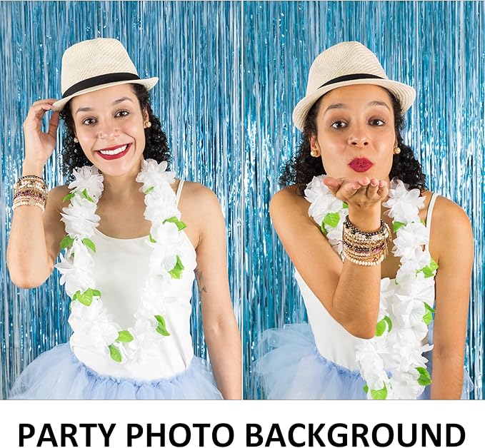 5 Pack Foil Curtain Backdrop Blue Metallic Tinsel Foil Fringe Curtains