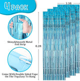 Voircoloria 4 Pack 3.3x8.2 Feet Light Blue Foil Fringe Backdrop