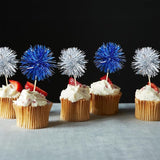 Gyufise 30Pcs Foil Firework Cupcake Toppers Sparkle Tinsel Cake