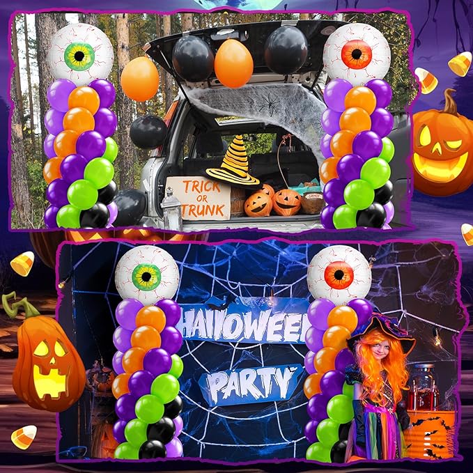 2 Set Halloween Eyeball Balloon Column Stand Kit with Red Green