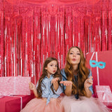 2 Pack 3.2ft x 8.2ft Red Foil Fringe Curtain, Glitter Metallic Tinsel