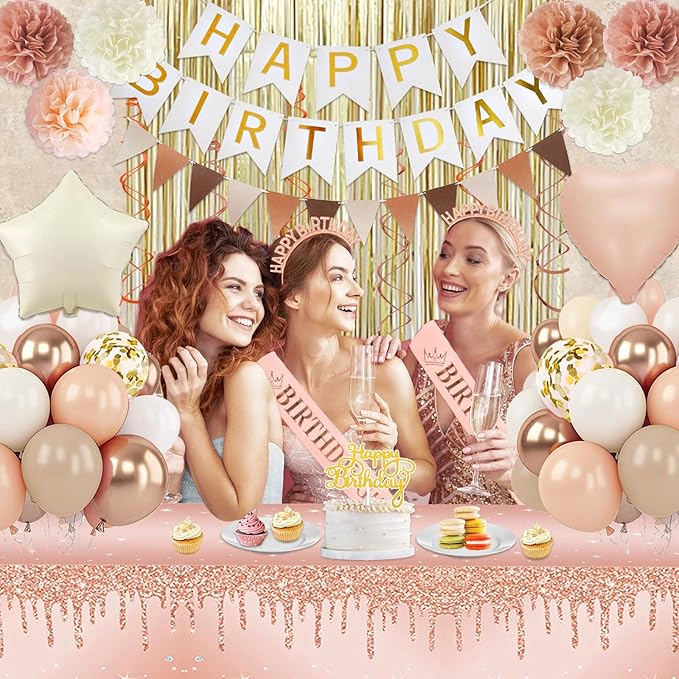 Boho Birthday Party Decorations for Women Girls with Cream Beige