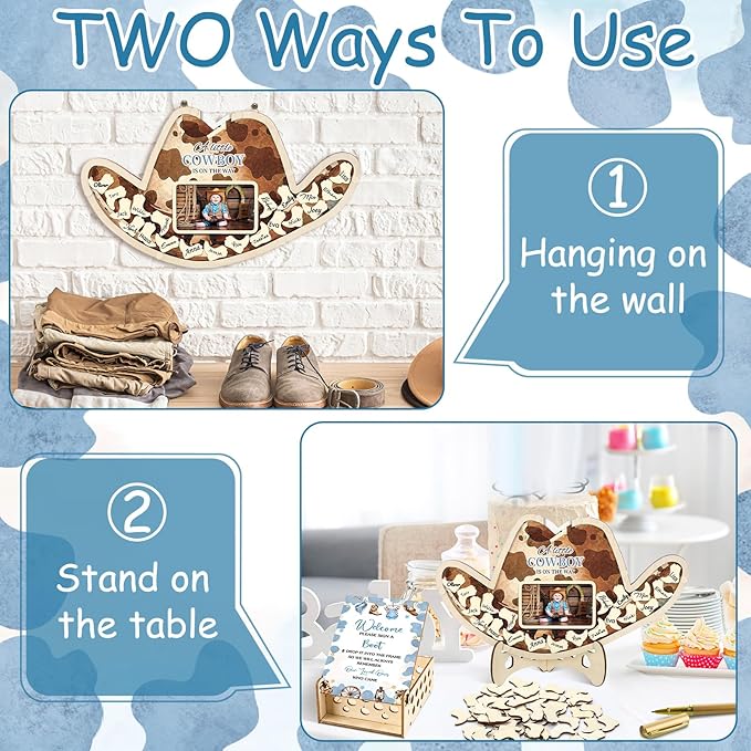 63 Pcs Cowboy Baby Shower Guest Book Alternatives Set Baby Shower