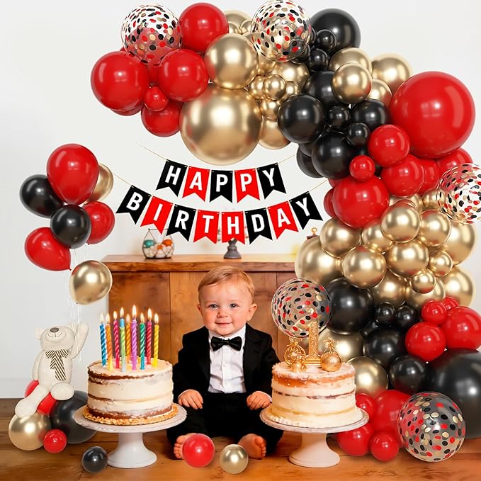 Amandir 153pcs Red Black Gold Balloon Garland Arch Kit, Different