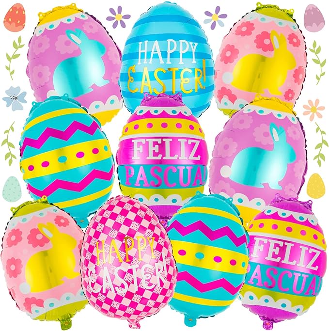 20 PCS Easter Egg Balloons Happy Easter Foil Balloons Egg Mylar