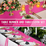 Breling 8 Pack White and Hot Pink Disposable Plastic Tablecloths and