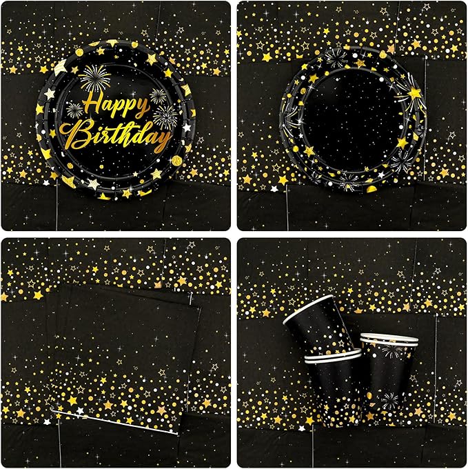Black Gold Party Decoration - Black and Gold Birthday Party Tableware