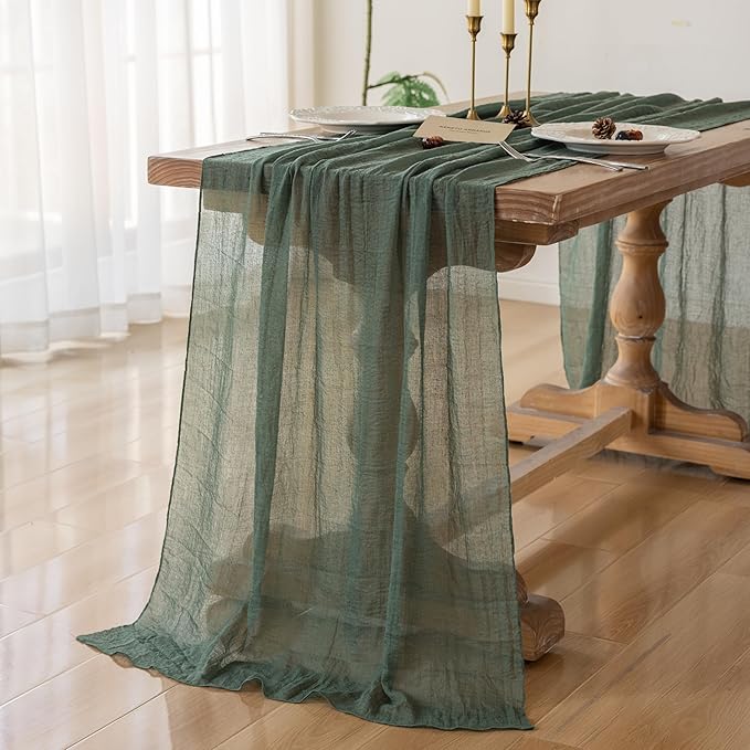 Keketoarrange Forest Green Table Runner Gauze Rustic Cheesecloth 120