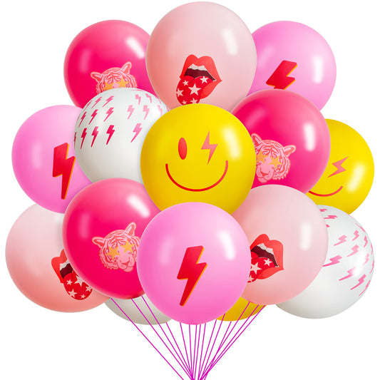 AellasNervalt 50Pcs Preppy Y2k Hot Pink Party Balloons Smile Face