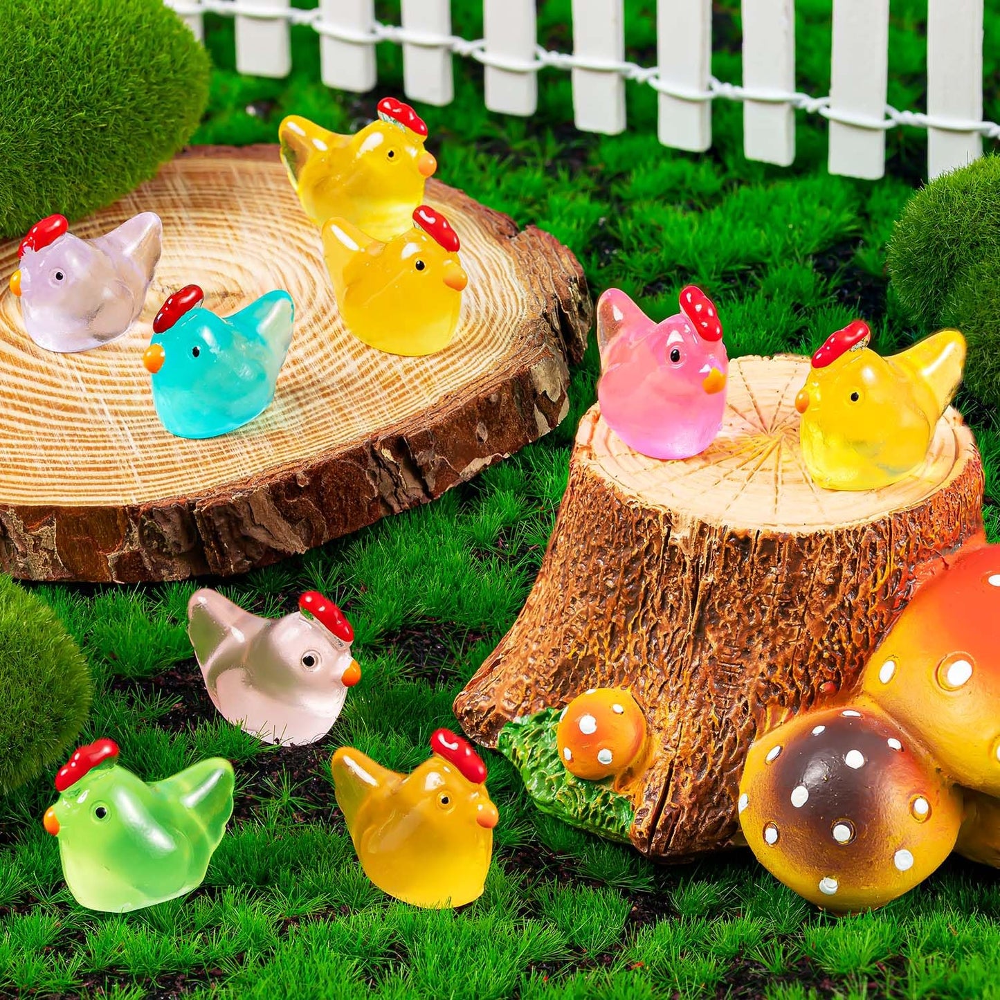 SYWHXY 192PCS Luminous Mini Resin Chickens Miniature Animals, Tiny