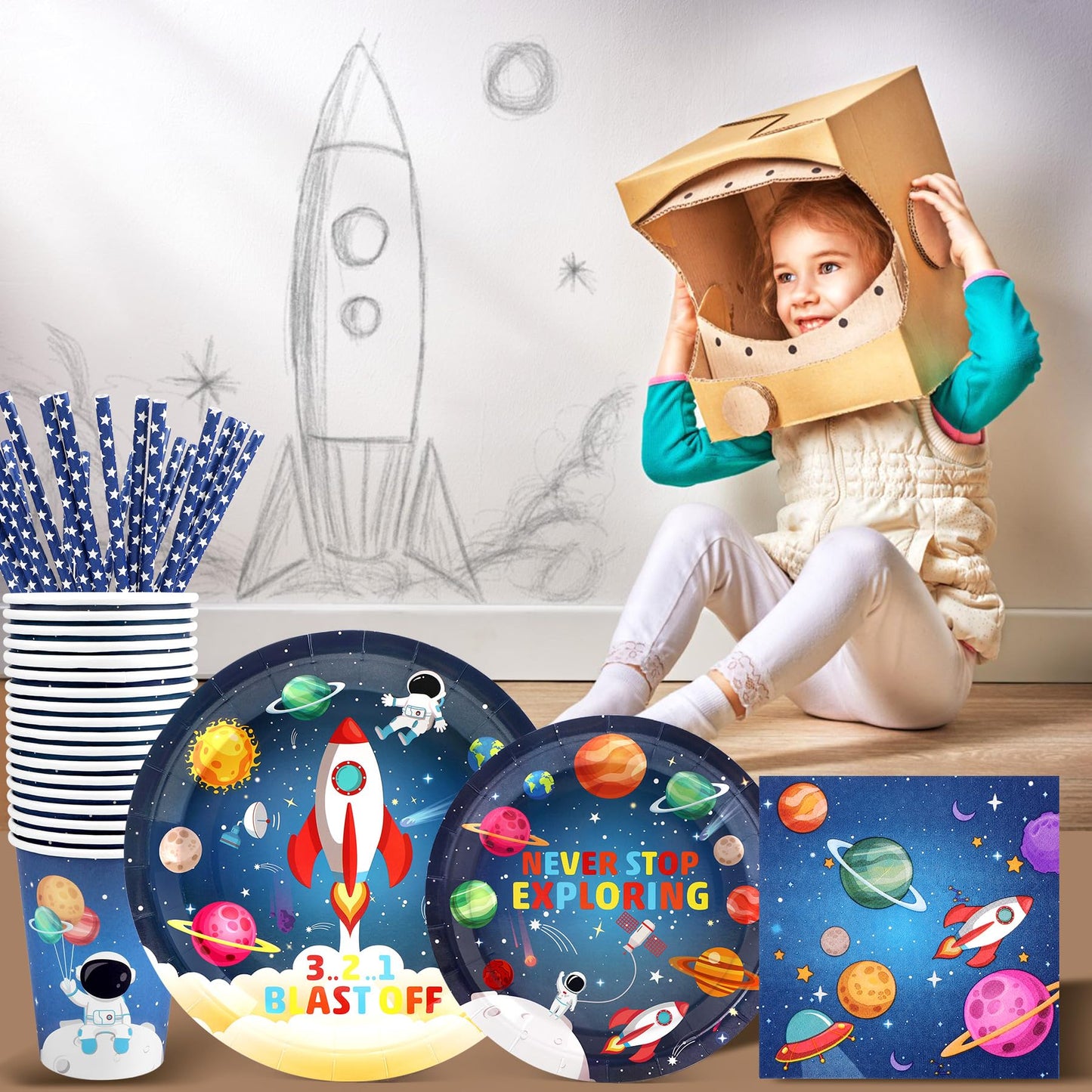 Recheel Space Birthday Party Supplies Decorations, Outer Space Theme