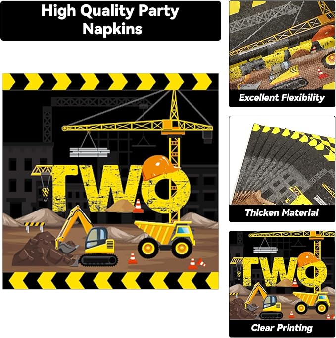 100 Pcs Construction Party Plates and Napkins Set Construction Truck