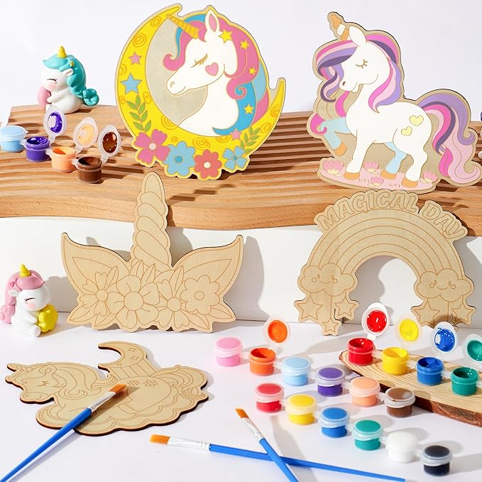 12 Pack Pre Packaged Unicorn Party Favors for Girls Wooden Unicorn