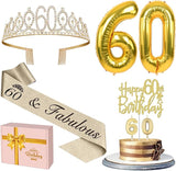 60th Birthday Decorations for Women Gold with 60th Birthday Sash and