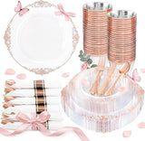 Nervure 175PCS Rose Gold Plastic Plates - Disposable Rose Gold Party