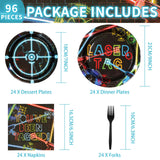 96 Pcs Laser Tag Party Supplies Disposable Glow Neon Plates Napkins