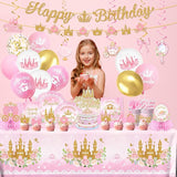 196Pcs Princess Birthday Party Decorations Serves 24 Pink Princess