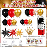 123Pcs Casino Balloon Arch Kit Red Black Gold Balloons with Large