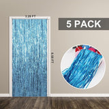5 Pack Foil Curtain Backdrop Blue Metallic Tinsel Foil Fringe Curtains