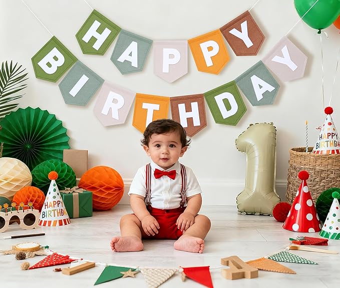 Wild One Felt Green Happy Birthday Banner Birthday Decorations for