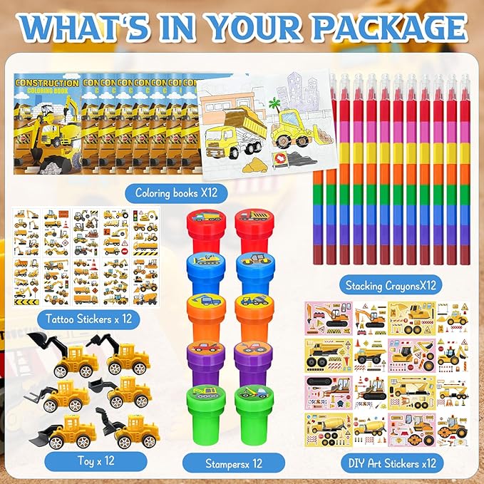 72 Pcs Construction Party Favors Truck Car Coloring Books with