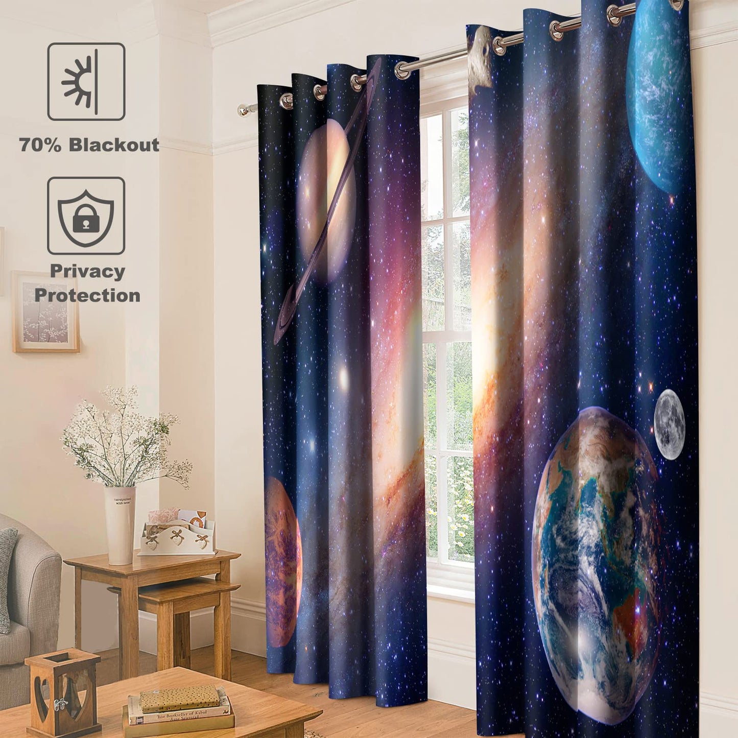 Jekeno Galaxy Planet Blackout Curtains Outer Space Universe Nebula