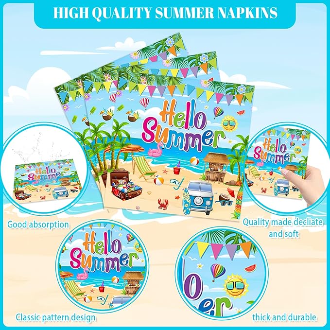 96 Pcs Hello Summer Party Decorations Summer Beach Paper Plates and