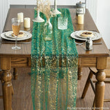 Artoid Mode 3PCS Green Gold Gauze Table Runner 120 Inch 10FT, Glitter