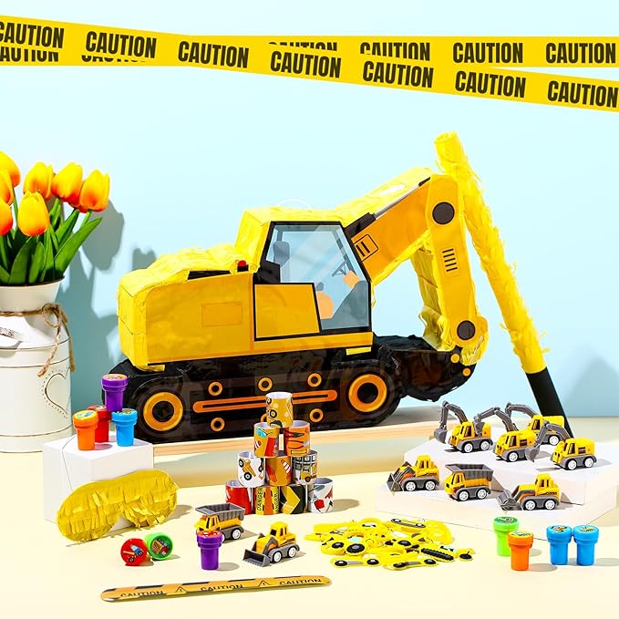 49 Pcs Construction Party Favors Excavator Pinata with Mini