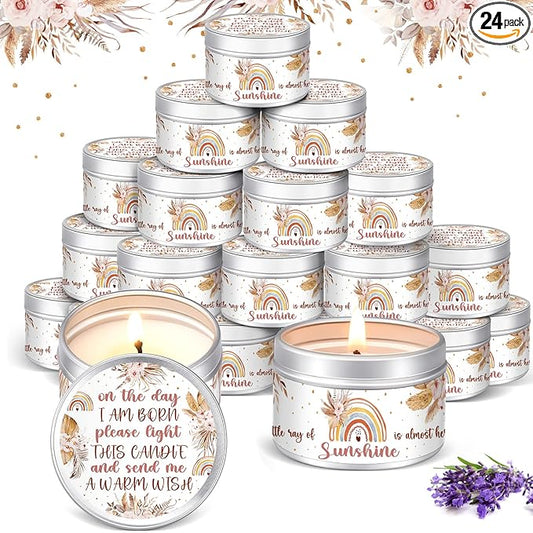 MTLEE 24 Pcs Boho Baby Shower Party Favors Candles Lavender Scented