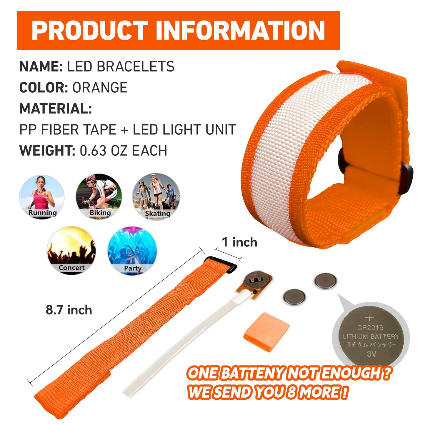 KIRALUMI 8 PCS LED Glow Bracelets, Light Up Wristbands - Halloween