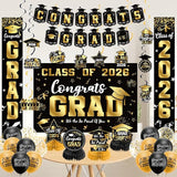 Graduation Decorations 2026 Set Black Gold Congrats Grad Decor Set