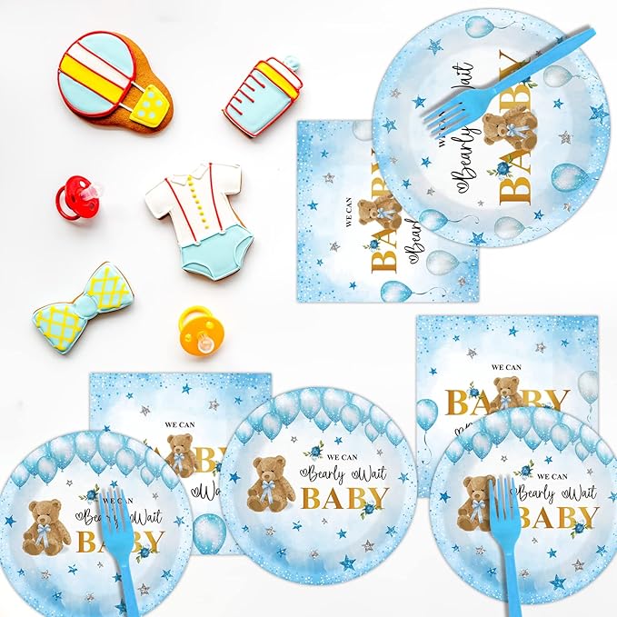 96PCS Bear Baby Shower Tableware Set We Can Bearly Wait Dessert