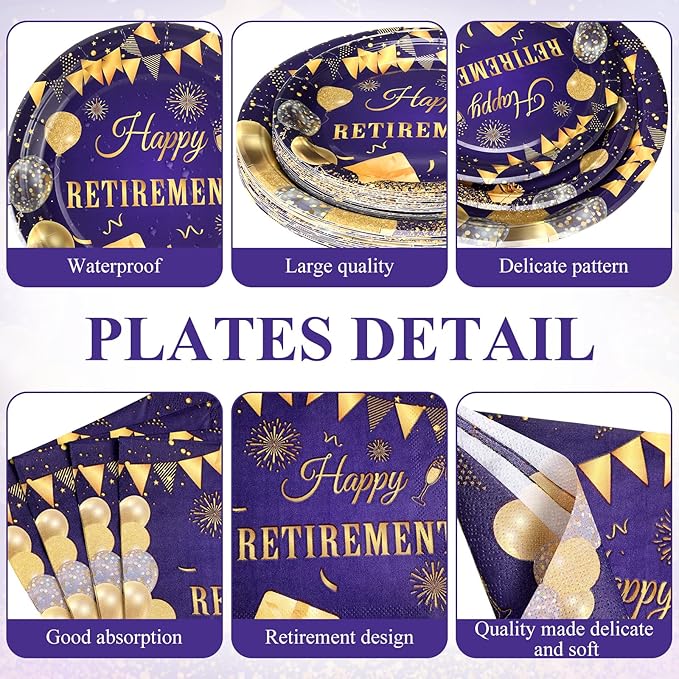 194 Pcs Purple Gold Happy Retirement Party Decorations Supplies