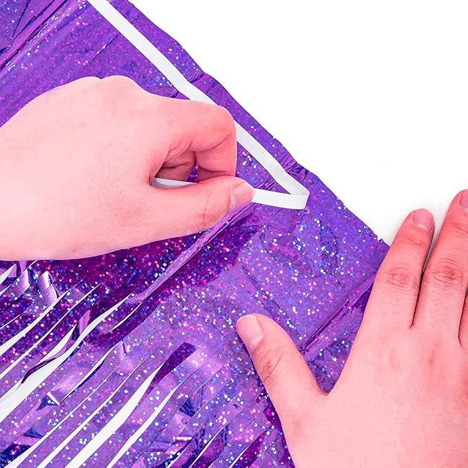 BRAVESHINE Purple Tinsel Foil Fringe Curtains - 2Pcs 3.2x8.2ft Party