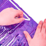 BRAVESHINE Purple Tinsel Foil Fringe Curtains - 2Pcs 3.2x8.2ft Party