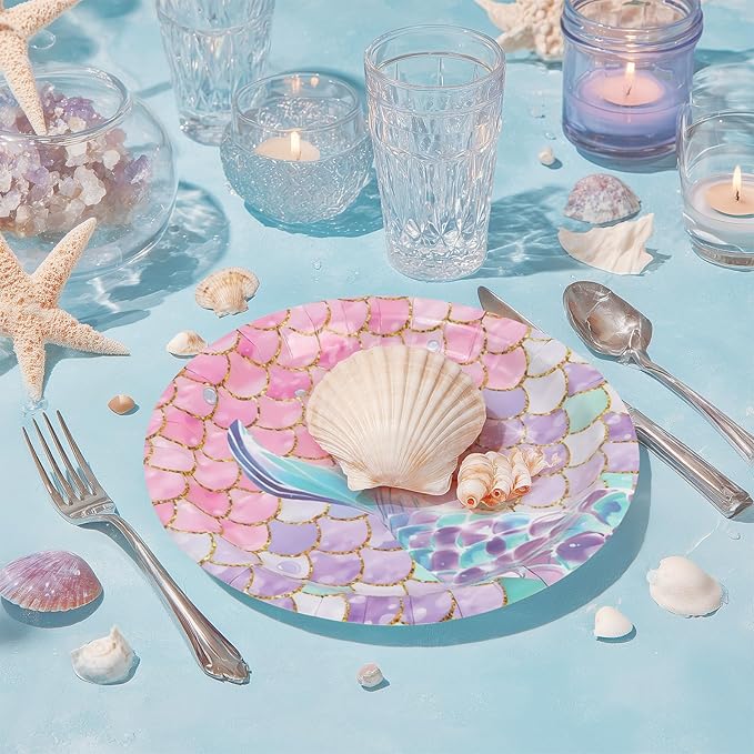 96Pcs Mermaid Plates and Napkins Party Supplies Mermaid Fishtail