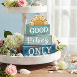 4 Pcs Beach Themed Table Decor Good Vibes Only Wood Block Sign