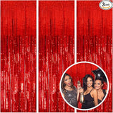 3 Pack Red Party Backdrop Tinsel Streamers Christmas Decorations Foil