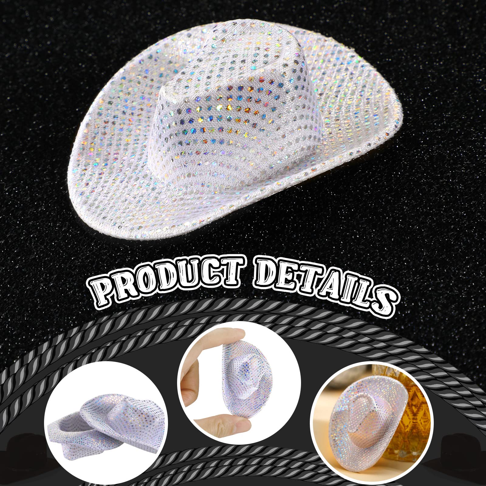 Sotiff Mini Disco Cowboy Hat Tiny Light up Holographic Space Hat Neon