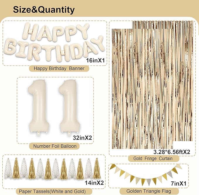 11th Birthday Decorations for Girls, White and Gold 11 Boho Birthday