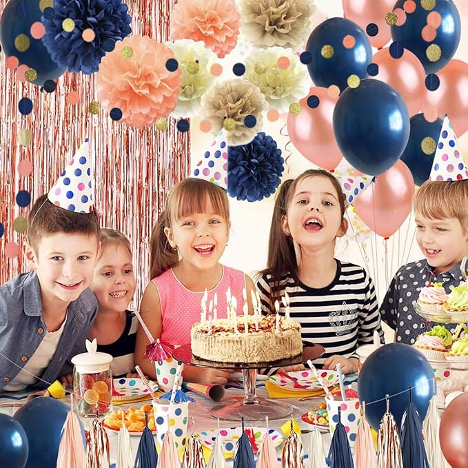 68 Pack Navy Blue Rose Gold Confetti Latex Balloons, 12 inch Birthday