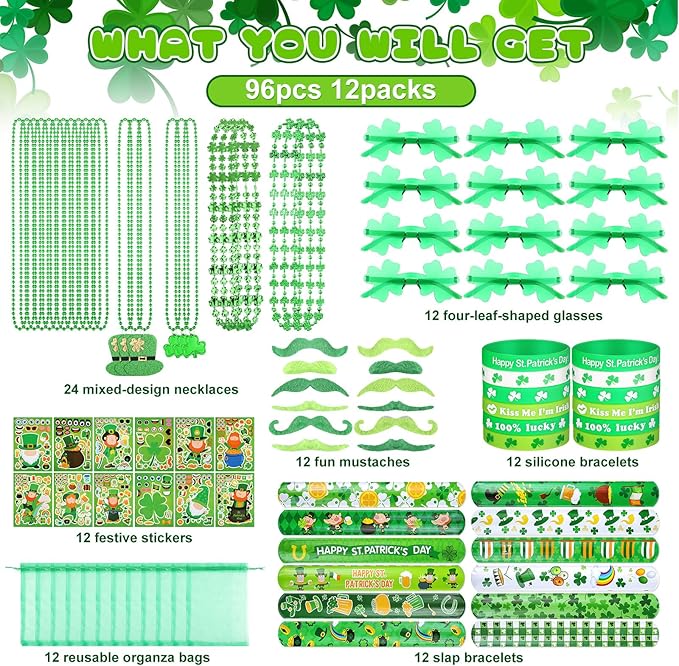 96 Pcs St Patrick's Day Accessories Party Favor Set Including Four