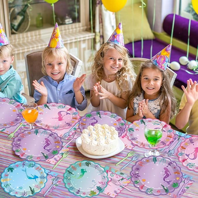 96PCS Mermaid Birthday Party Plates and Napkins Under The Sea