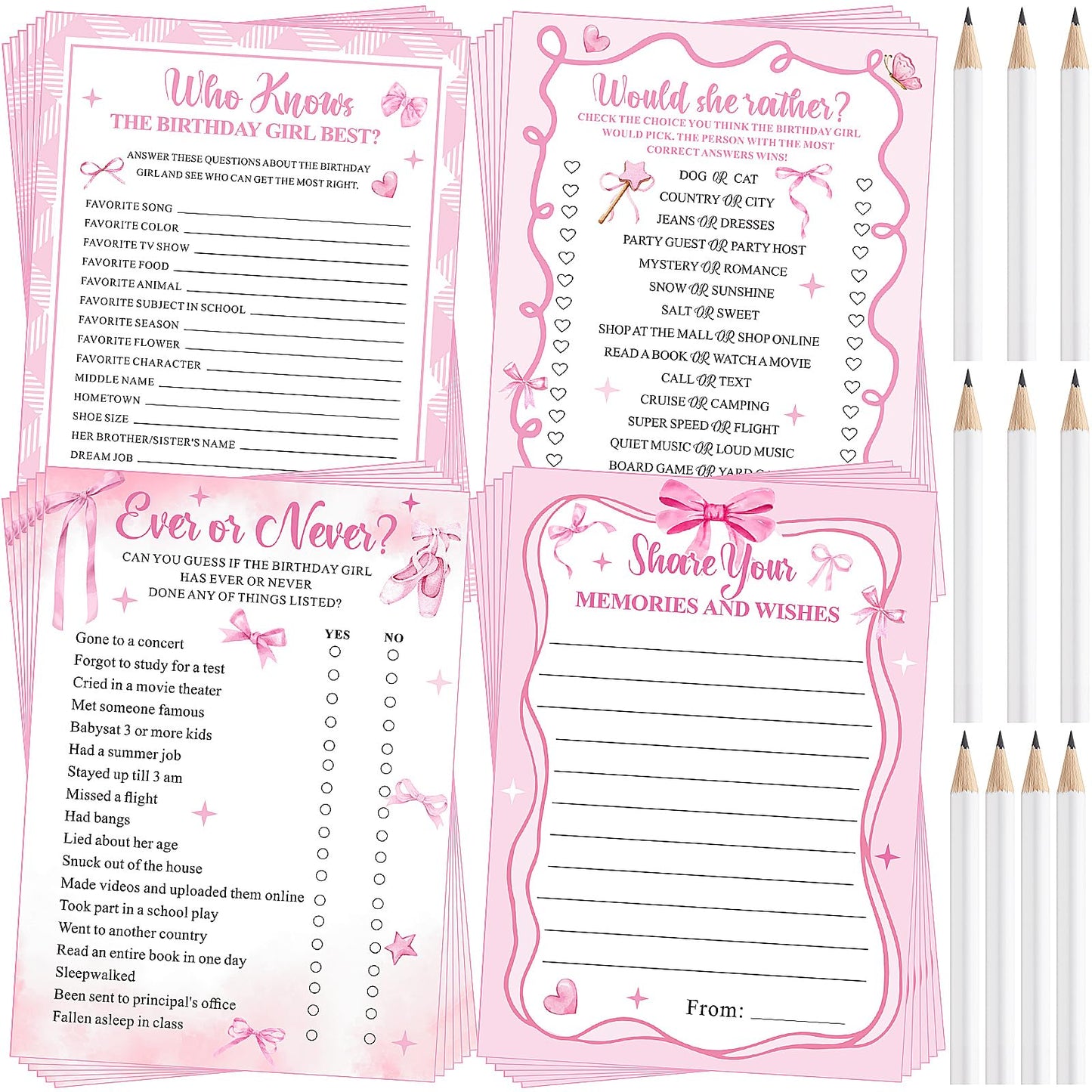 Pasimy 60 Pcs Who Knows the Birthday Girl Best Cards Would She Rather