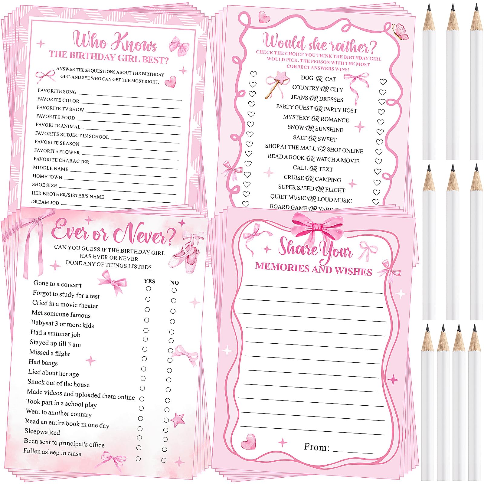 Pasimy 60 Pcs Who Knows the Birthday Girl Best Cards Would She Rather