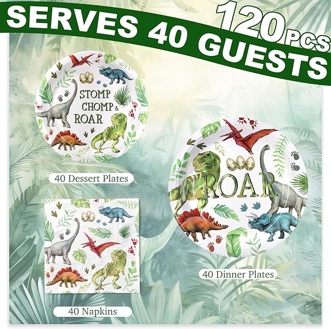 40 Guests Dinosaur Party Decorations Set Dino Birthday Plates and